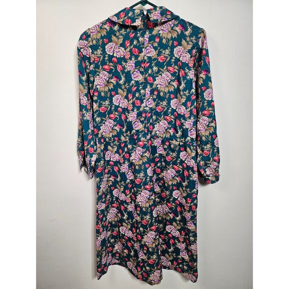 Vintage 1970s 70s Homemade Green Pink Floral Dress Size M - Picture 5 of 12